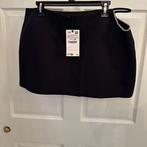 Zara Black Mini Skirt with Pearl Accent